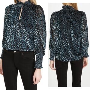 SHOSHANNA Palma Velvet Polka Dot Smocked Blouse XS NWT $330
